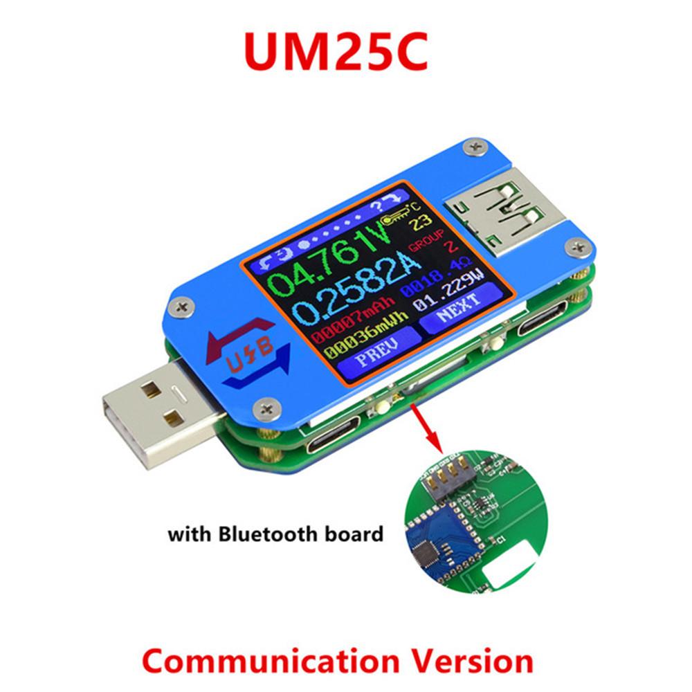 UM24/UM24C UM25/UM25C UM34/UM34C Type-C USB Voltmeter Ammeter Resistance Meter Charging Voltage Current Tester LCD Color Display