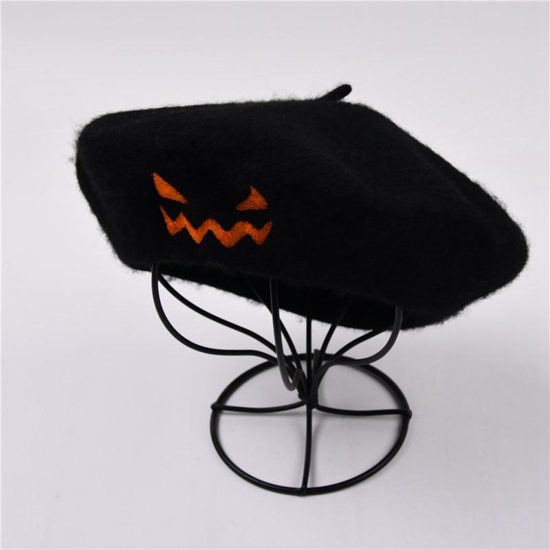 Embroidery Halloween Gift Party Solid Color Spring Autumn Beret Wool Keep Warm Women Halloween Hat Painter Hat