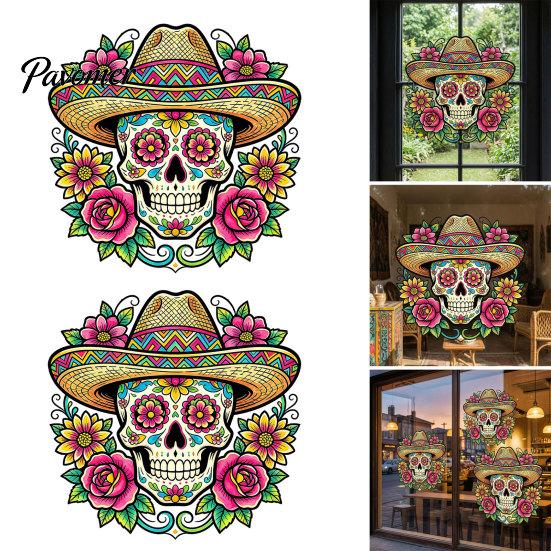 Removable PVC Holiday Murals Flower Skull Wall Sticker, Day of The Dead Decorative Customizable Vinyl Graphics Decals, Waterproof Stickers for Windows