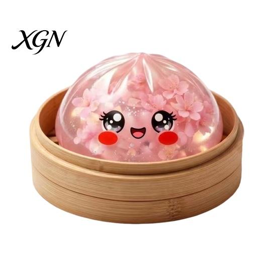 Soft Stress Balls Halloween Relief Dumpling Toy with Steamer, Glitter Ball Fidget Toys Toy, Anxiety Relieving Steamed Bun Squeeze for Holiday