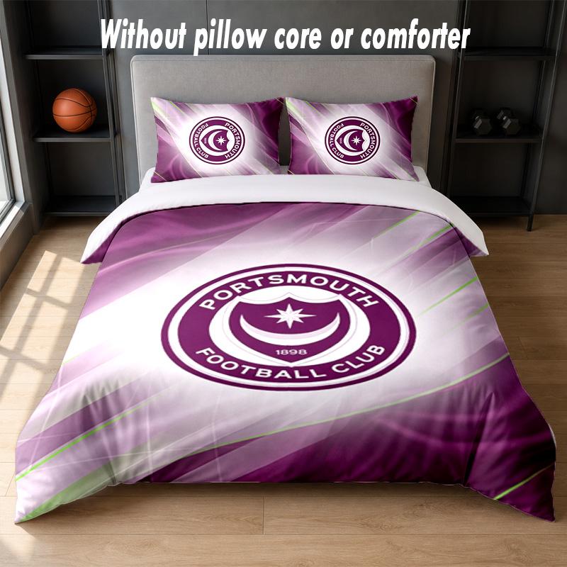 Portsmouth FC Design Bed Bedding Set 1 Duvet Cover + 2 Pillowcases Soft Breathable Household Bed Linens