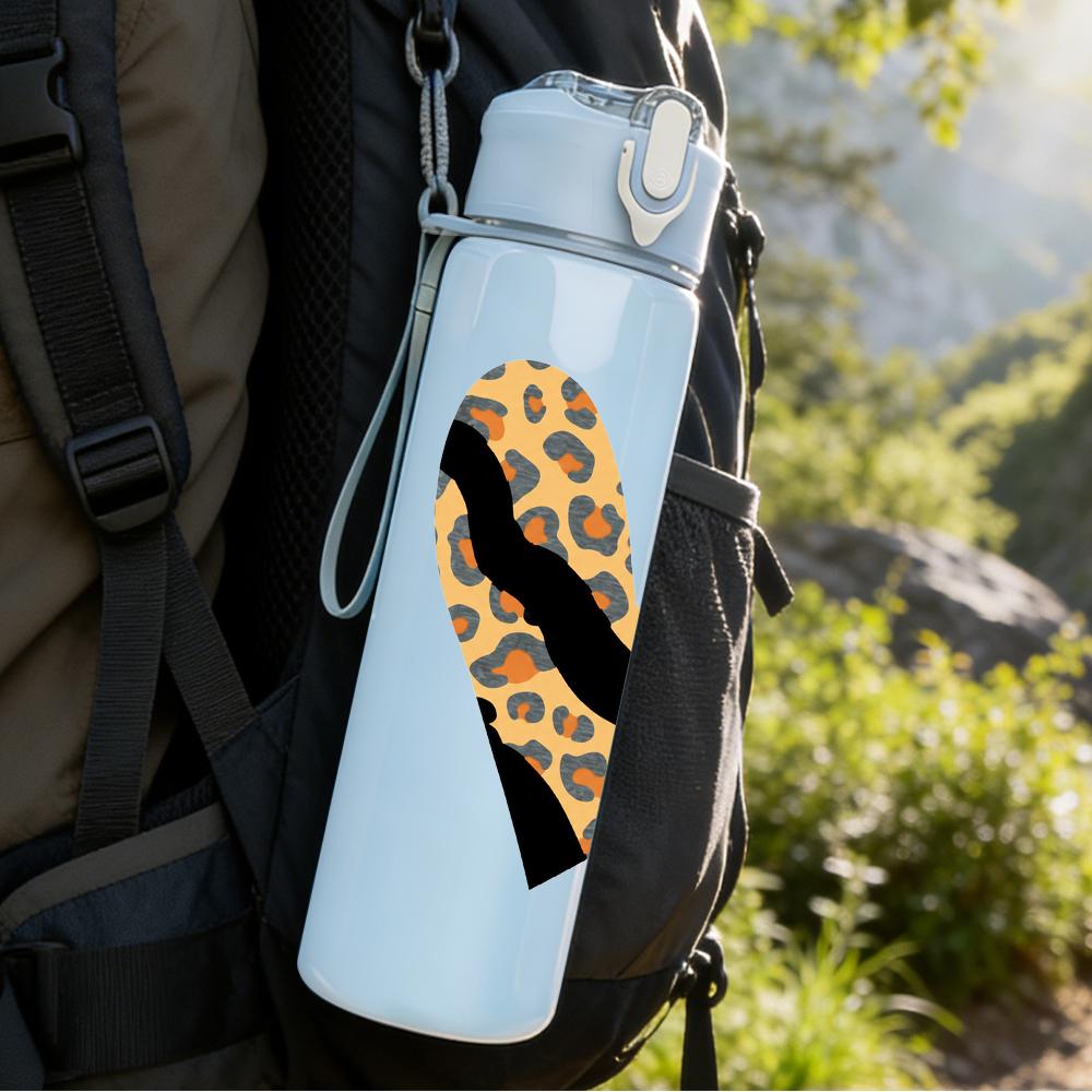 1PC Leopard Print Cutout Love Heart 750ml Color Plastic Sports Water Bottle Leakproof Flip Straw Lid Suitable for Sports Office Home Use