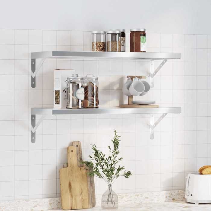 VidaXL Étagères murales 2 pcs 75x30x3 cm argenté acier inoxydable, étagère flottante, étagère murale d'exposition, panneau 30282