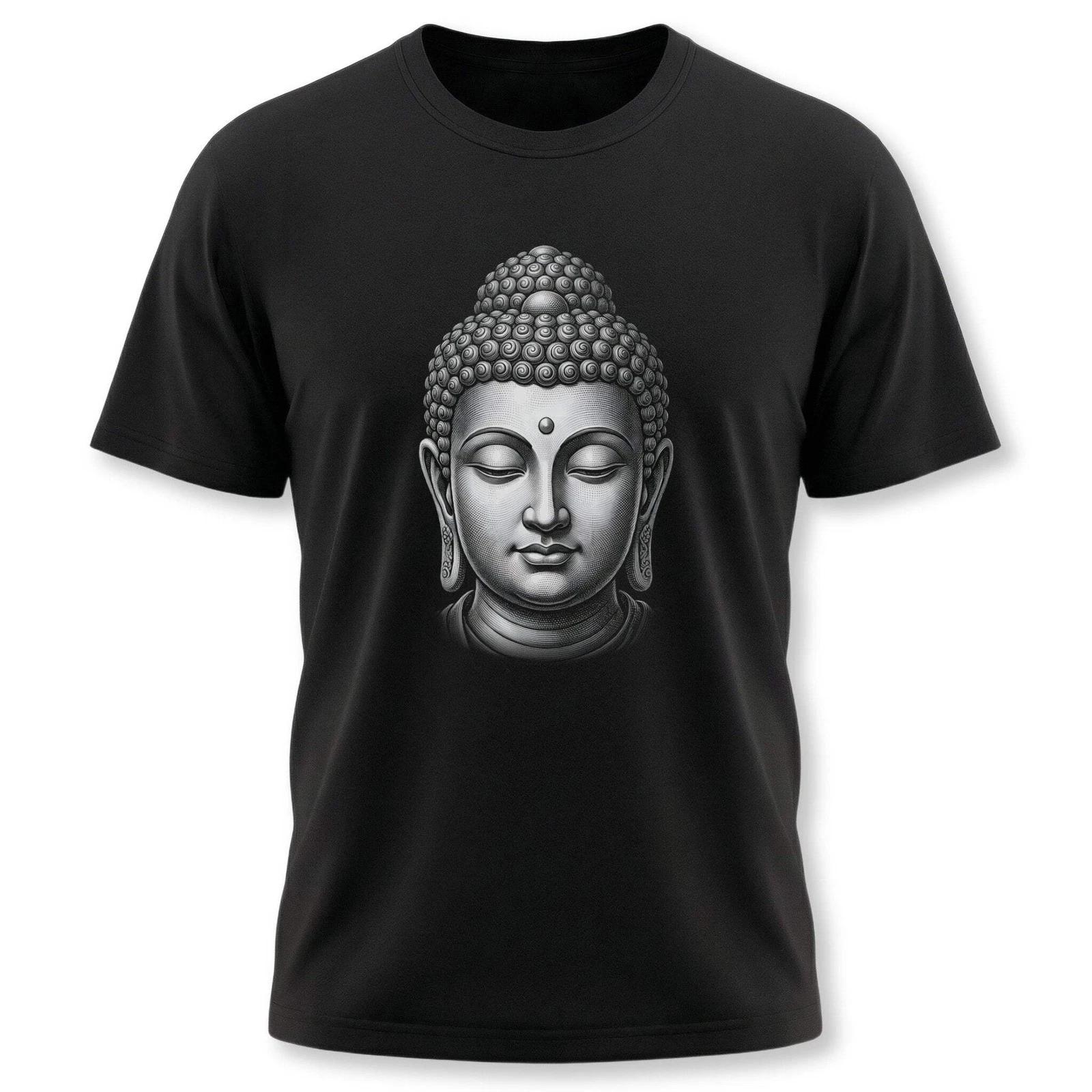 Buddha Head Grayscale T-Shirt | Spiritual Meditation Zen Graphic Tee Shirt XL
