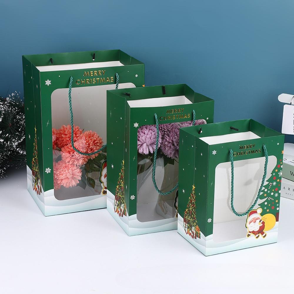 Sacs Cadeaux Fenêtre Transparente Noël Dorure à Chaud Sac Cadeau Porté à la Main pour Nuit Paisible Emballage Cadeau Xmas Adornos Navidad 2026