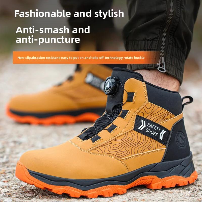 Fashion Leather Waterproof Men Work Safety Boots Anti Nail Anti Slip Wear-resistant Indestructib Labor Protection Shoes Sneakers