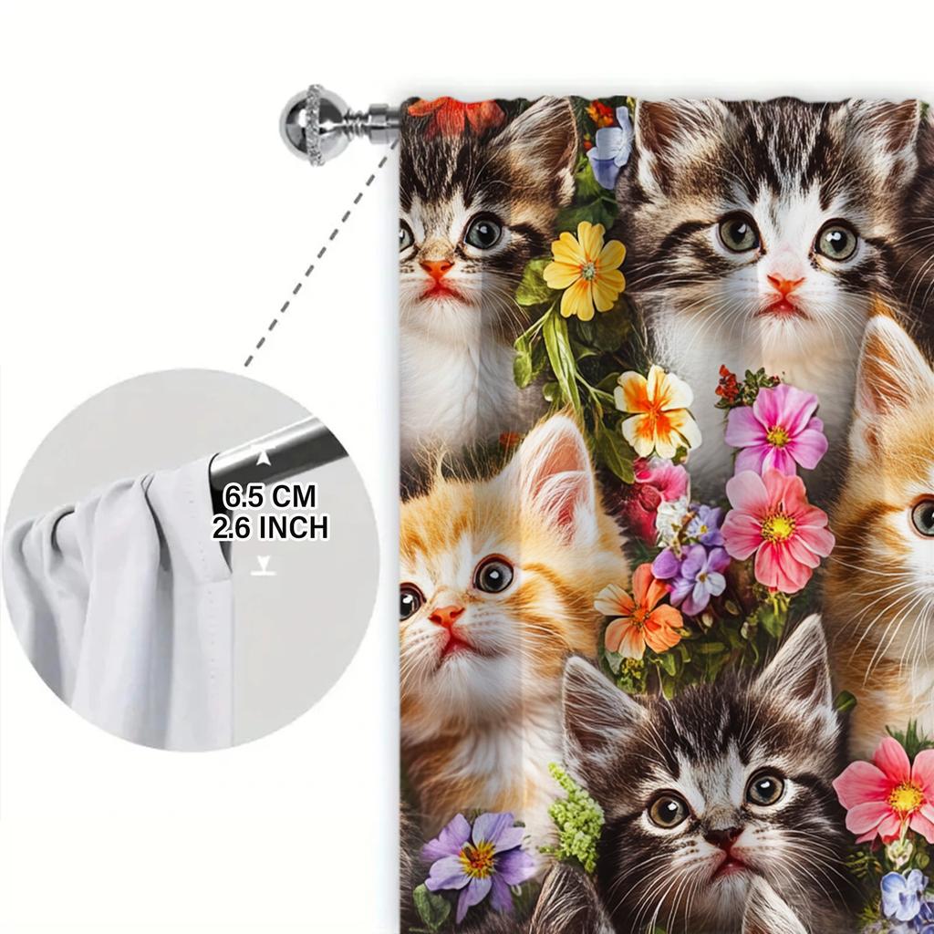 2 Stück Es gibt viele Kätzchen bedruckter Vorhang zur Heimdekoration - Stangentaschen-Fensterbehandlung für Schlafzimmer, Büro, Küche