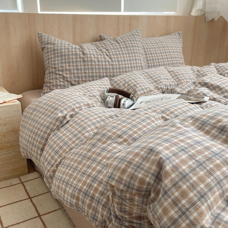 Nordisches Ins Bettwäsche-Set Reines Baumwoll-Bettbezug-Set Hautfreundlich Einzel-Doppelbett Voll-Queen-Größe Glatte&Spannbetttücher Bettwäsche-Set