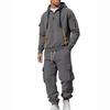 Men's Zip Hoodie Sweatshirt and Multi-Pocket Work Pants Casual Outfit Set
