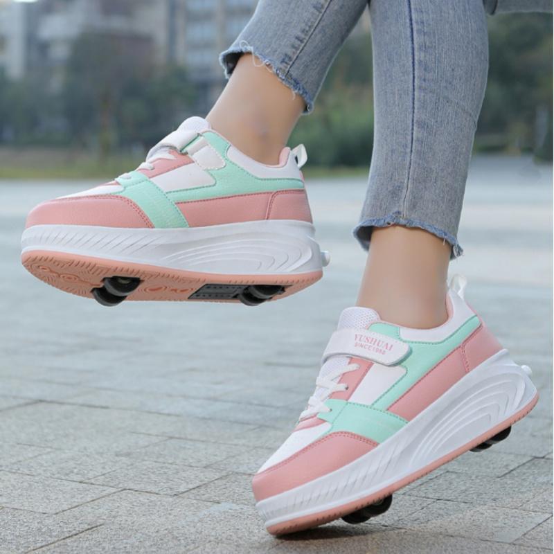 New Four-Wheel Automatic Roller Skates Walking Shoes for Children And Adults with Wheels Ice Skating Shoes Transformable