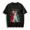 Festliche Top für die Saison, Drei Mädchen & Katze Aufdruck Weihnachtsferien Lässiges Lockeres T-Shirt Reines Baumwoll-T-Shirt