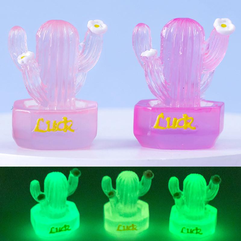Adorable Glowing Cactus Resin Miniature Desk Car Decoration In 7 Colors