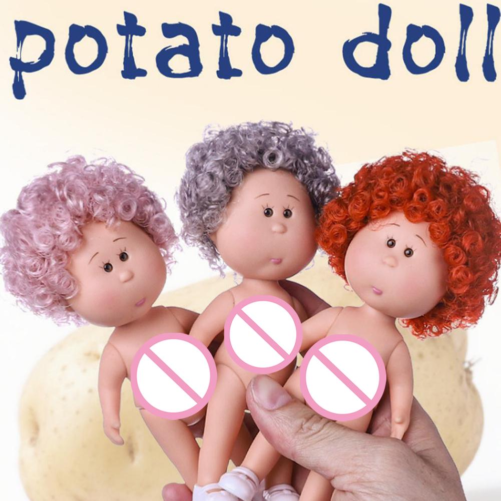 Girls Toy Curly Hair 14cm Bean Eye Vinyl Doll Dress Up Dark Skin Mia Potato Dolls Movable 14cm Action Figure Body Children Gift