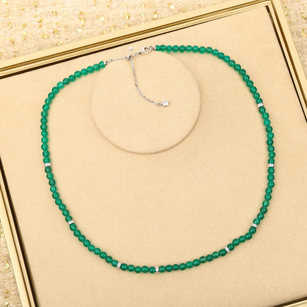 Latest Hot Brand Vintage Women's Necklaces Luxury Jewelry For Women Design Pendant Lady Party Green  Pearls Necklace 40+5CM