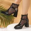 Fashion Summer Block Heel Kitten Heel Pointed Toe Mesh Boots Women's Four Seasons Shoes Mesh Cutout Plus Size Booties