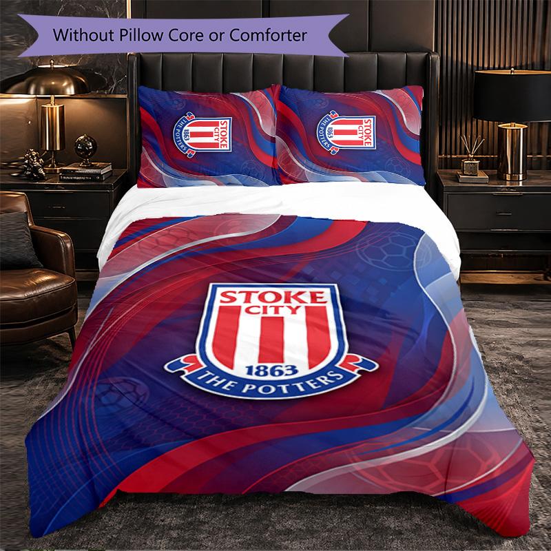 Stoke City Football 3 Piece Bedding Set Soft Duvet Cover Set with Pillowcases Printed Bedroom Decor Set for Home