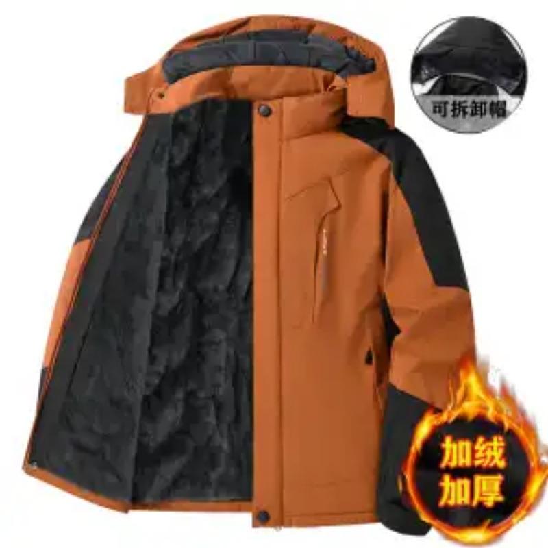 Herren Herbst- und Winter Kapuzenjacke Schwarz Outdoor Große Größe Wasserdicht und Winddicht Trendy Lässig Plus Samt Amerikanischer Stil