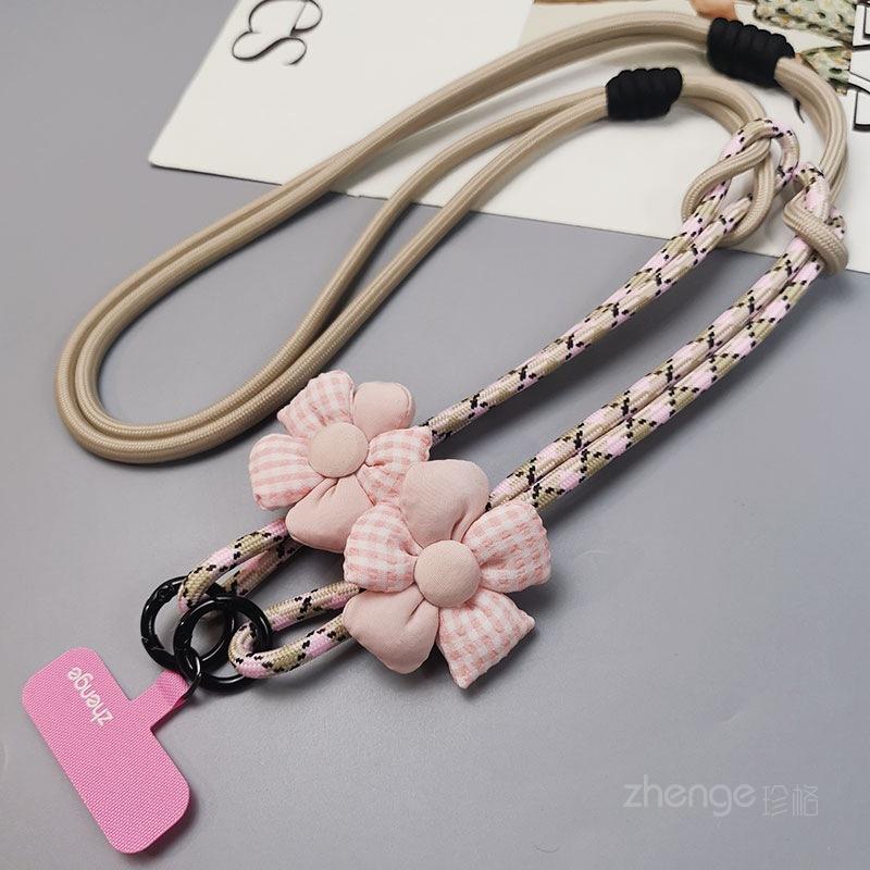 

Crossbody & Wrist & Neck Three-purpose mobile phone lanyard adjustable long ins women s back rope flower braided rope [pink card]