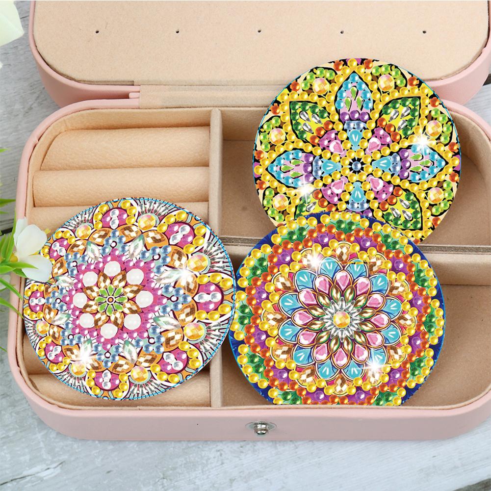 Rhinestone Embroidery Mosaic Makeup Mirror 3pcs Portable DIY Diamond Art Mosaic Makeup Mirror Art Craft Set Datura Pocket Mirror