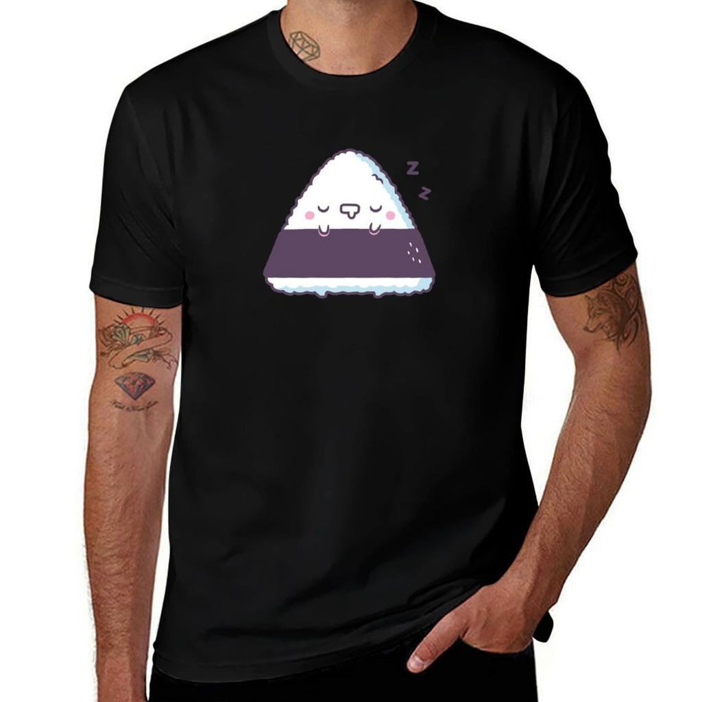 Cute Sleeping Onigiri Japanese Rice Ball TShirt Comfortable Basic Crew Neck Tee