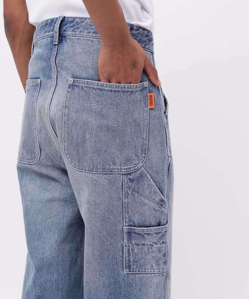 AVIREX UNIVERSAL OVERALL DENIM DOUBLE KNEE PAINTER Size Washed and PANTS, Men's, M, 369, Distressed, 783-5111201