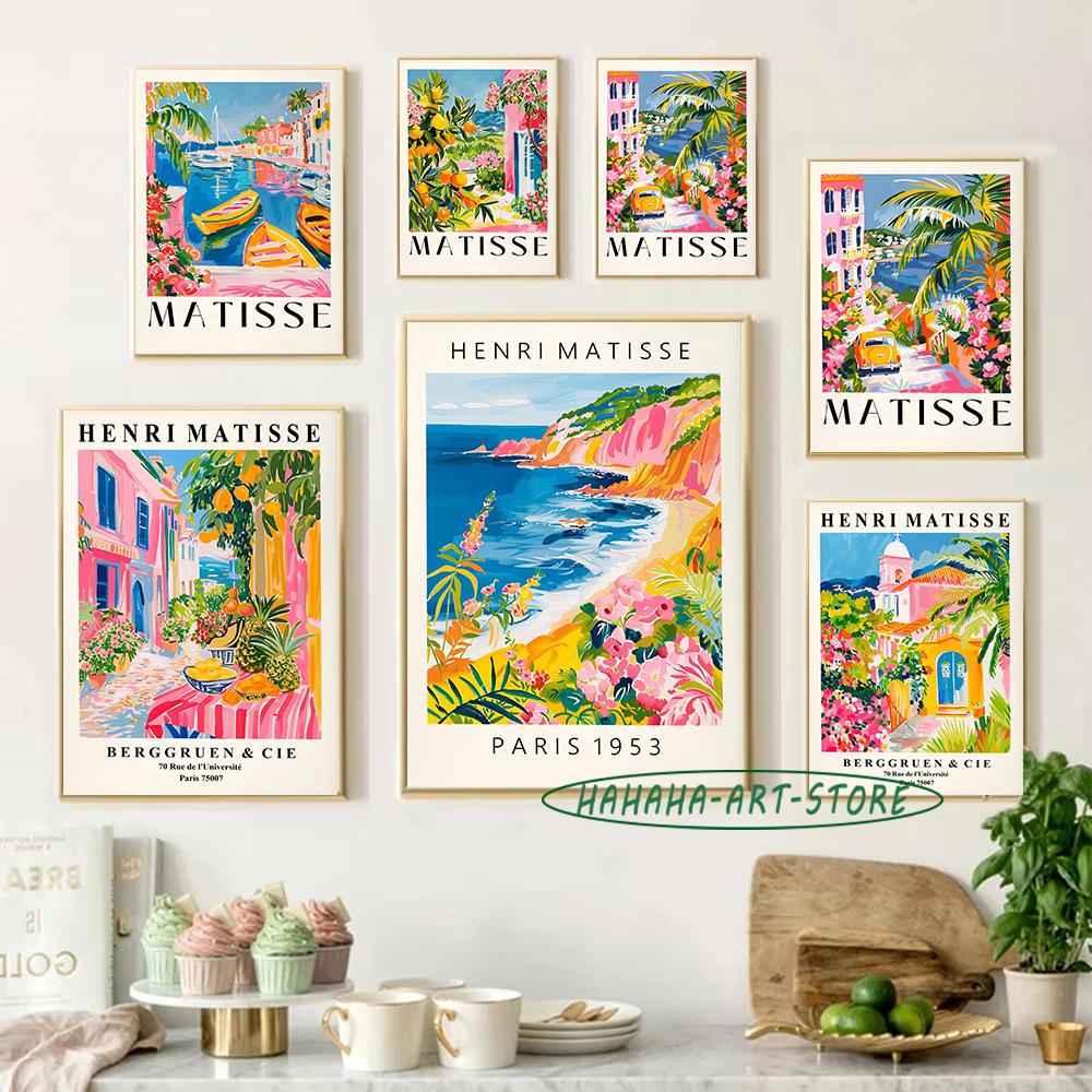 Matisse Beach Coast Landscape Amalfi Summer Painting Poster Preppy Wall Art Y2K Poster Retro Home Decor Canvas Painting Prints