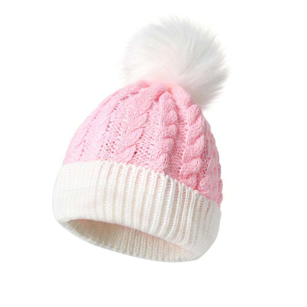 

Solid Color Cap Gloves Woolen Scarf Cap New Knitted Hat Children pink-Hat
