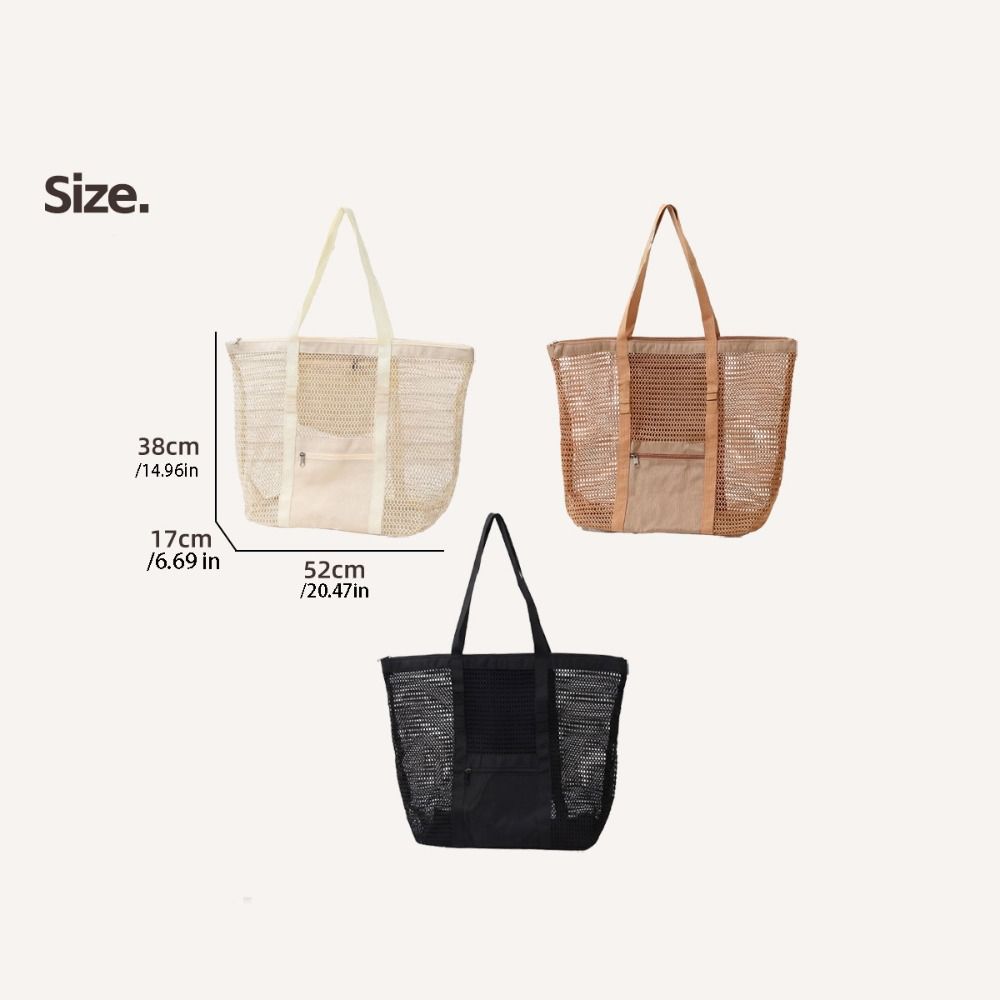 Nylon Mesh Beach Bag Zipper Mesh Handbag Soild Color Toiletry Storage Bag  Travel
