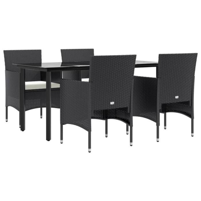 3156600 vidaXL Ensemble de salle à manger de jardin avec coussins 5 pcs Noir