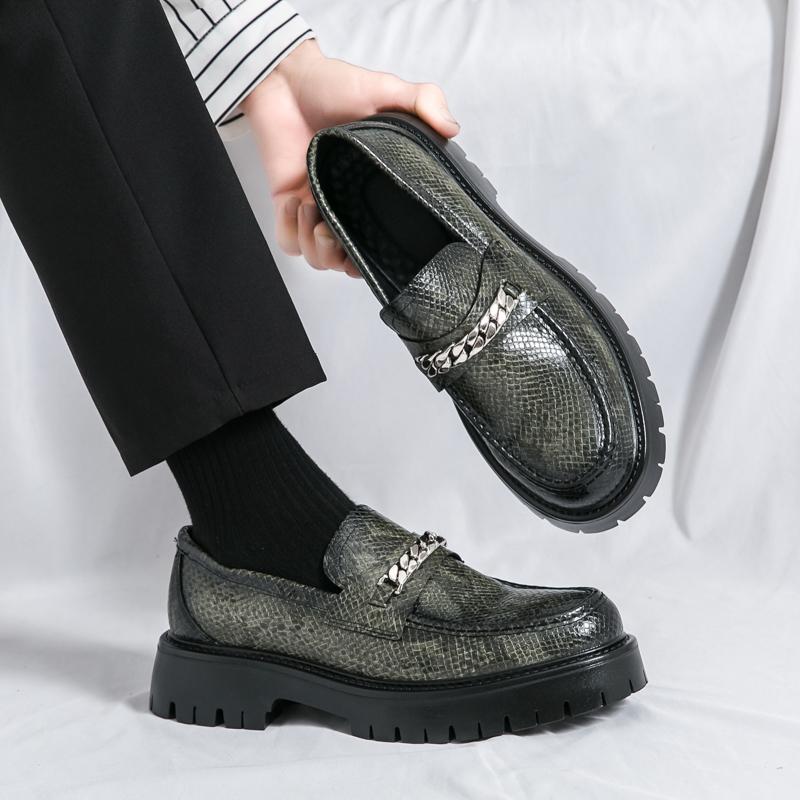 Fashion Men Leather Casual Handmade Shoes Platform Loafers Slip-on High Quality Green Thick Bottom Oxford Shoes Fashion Wedding Shoes