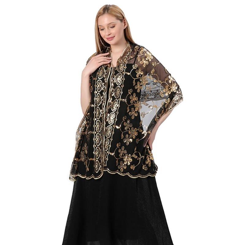 Sequ Shawl Wraps for Evening Dresses Wedding Decoration Scarf Elegant Hijab Cover for Ramadan Festivals Women's Modest Fashion Floral Shawl