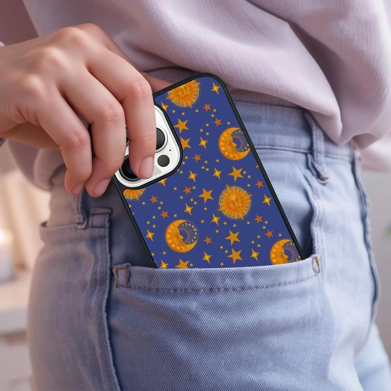Vintage Maan en Zon Sterren Telefoonhoesje Voor iPhone 17 Air 15 16e 14 13 Pro Max Coque 12 11 Pro Max PLUS hoes