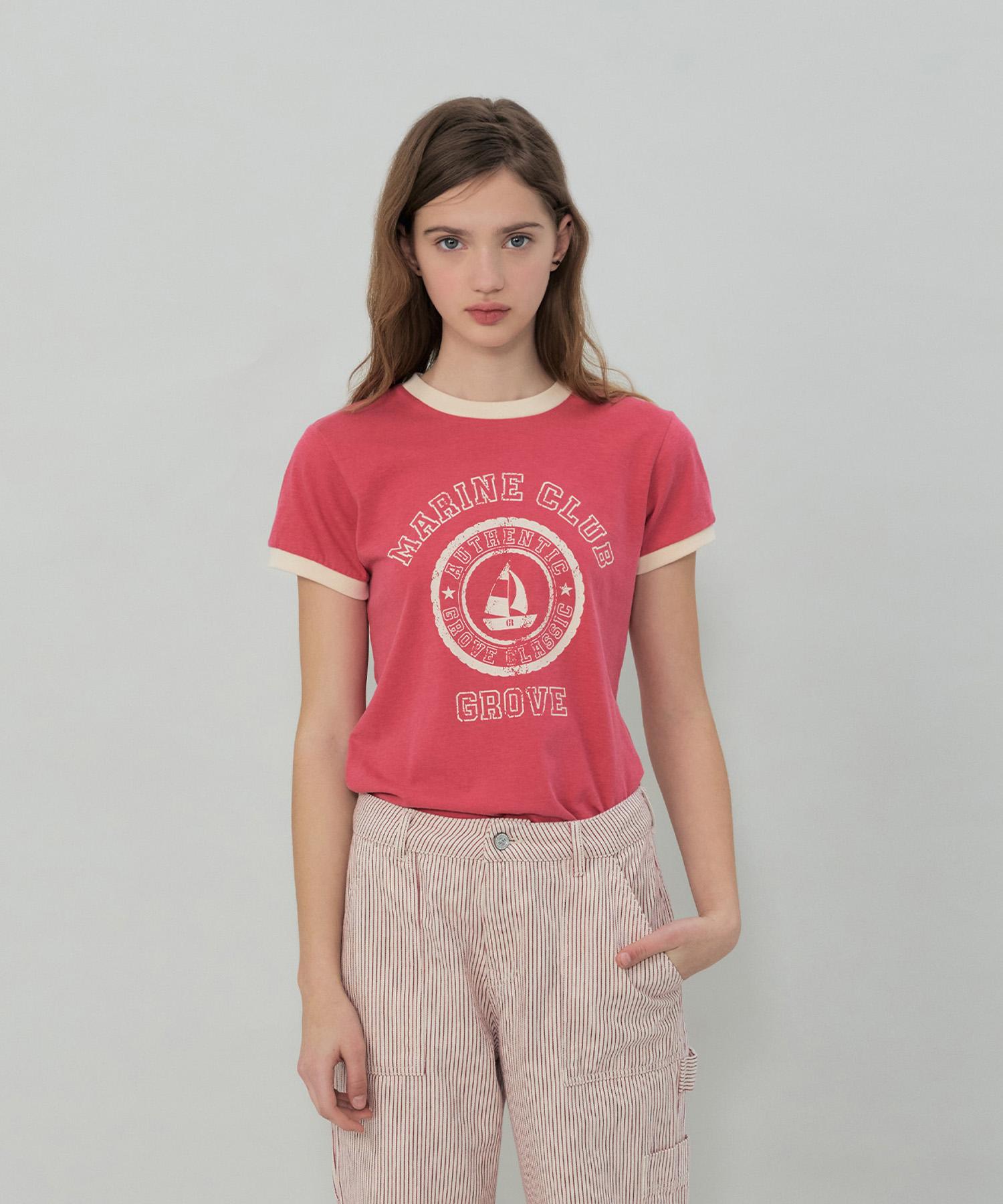 Grove Grove Marine Ringer T-Shirt (Pink) Pink/F