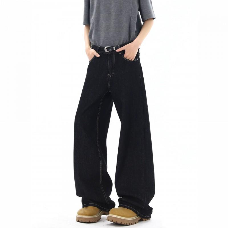Vintage Washed Denim Jeans Men Women Loose Straight Leg High Street Style Casual Long Pants