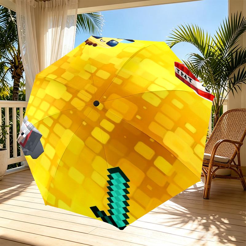 Minecraft Print Automatic Open Close Umbrella, Portable Foldable Umbrella, for Outdoor Commute Camping Trip, Ideal Birthday Gift