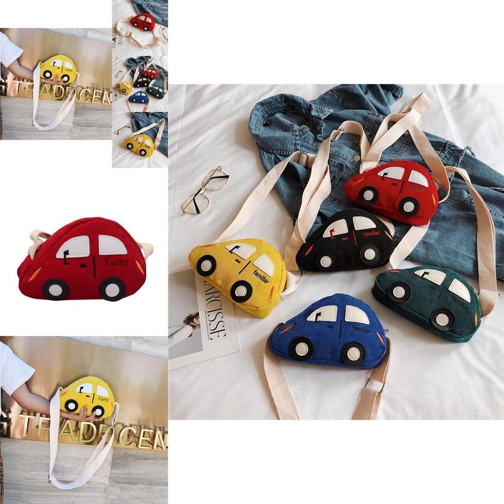 Trendy Corduroy Kids Shoulder Bag Cute Cartoon Car Mini Coin Purse For Girls
