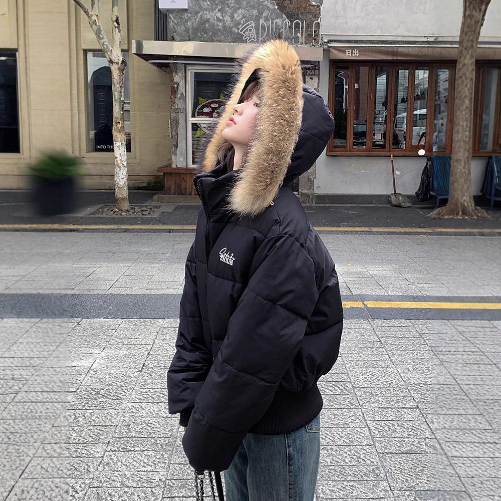 

Зимняя куртка с капюшоном и меховым воротником, короткая, приталенная, женская, на хлопковой подкладке XL