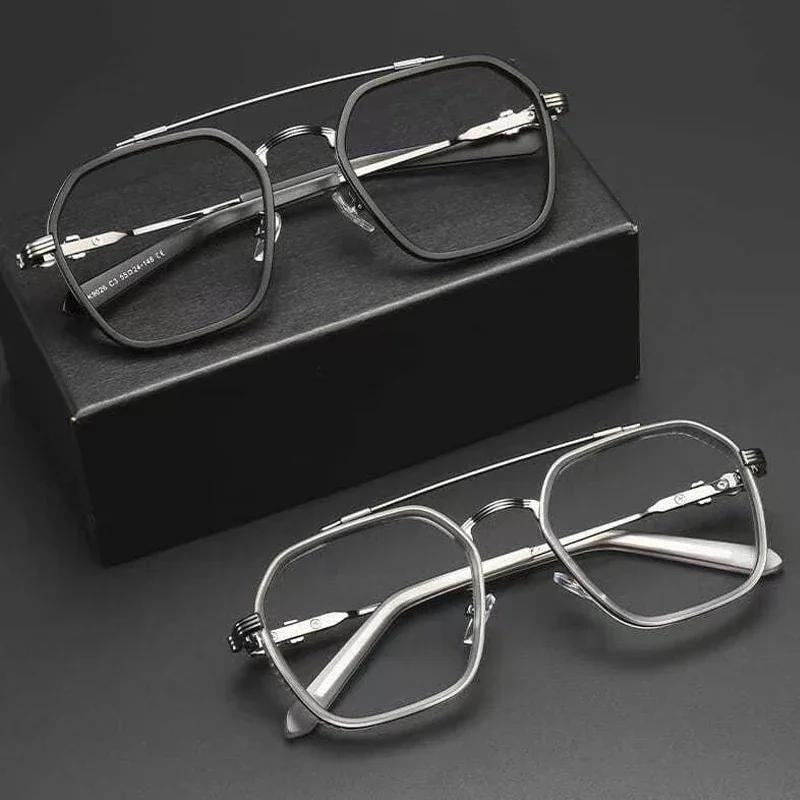 Women Trend Retro Plain Face Myopia Eyewear Fashion Double Beam Metal Glasses Men Blue Light Blocking Eye Protection Eyeglasses