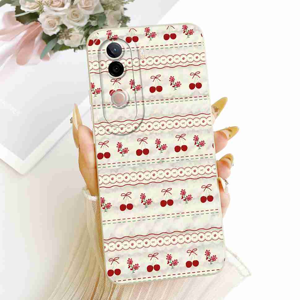 For vivo V40e 5G Case Cute Cat Cream Flower Silicone Back Cover For Vivo V 40e VIVO V40E 5G V2403 Phone Cases Bumper Fundas