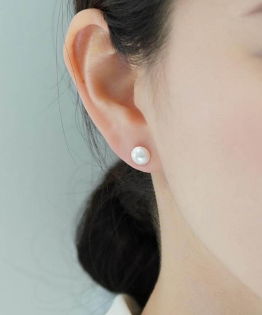 Alleun Swarovski Pearl Convex Earrings Silver 925 8Mm 10Mm