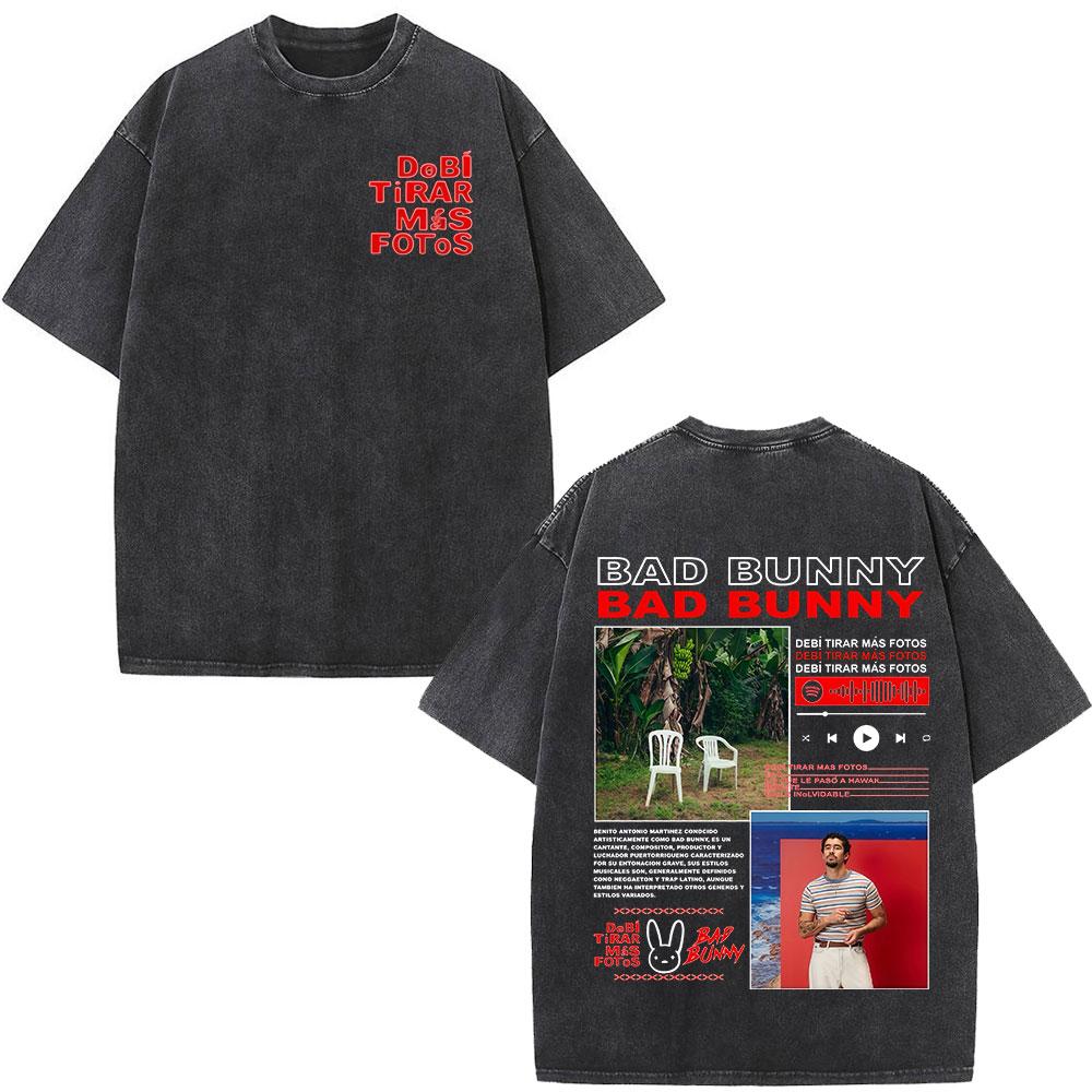 Rapper Bad Bunny Vintage Prané Tričko DTMF DeBi TiRAR MaS FOToS Trička Pánské Hip Hopové Módní Tričko Oversized Streetwear