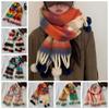Hairball Rainbow Striped Scarf Tassel Mohair Long Shawl Elegant Winter Cashmere Scarves  Women/Men