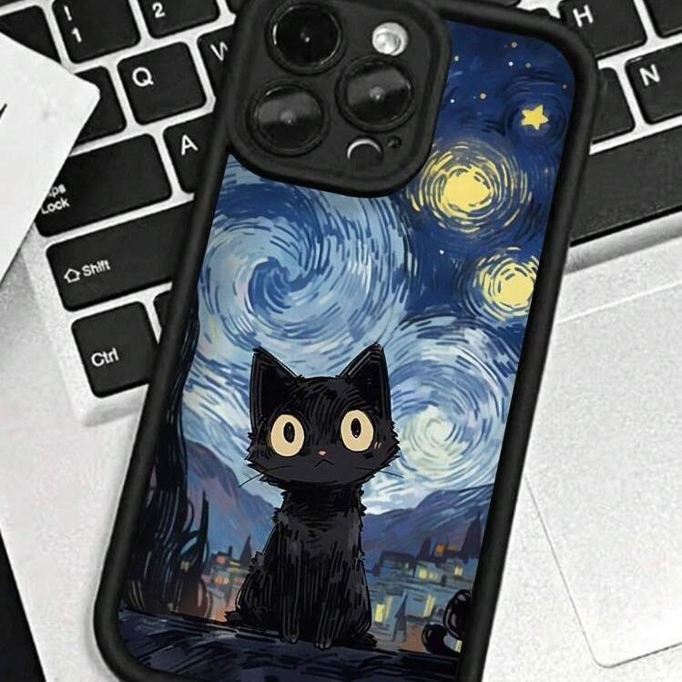 Sternenhimmel schwarze Katze ist geeignet für Apple 14 Handyhülle 13/12/11 Augenleiter 15promax sturzsicher 7/8p weiche Hülle