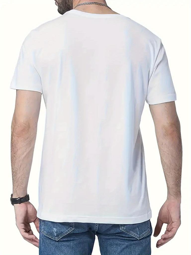 Mens Compass Printed Round Neck Tshirt  Casual Street Style Short Sleeve Top Ideal for Summer Vacation