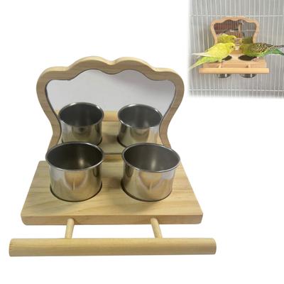 Specchio per Uccelli con Posatoio in Legno per Pappagalli Mangiatoie a Ciotola e Specchio Accessori per Gabbie