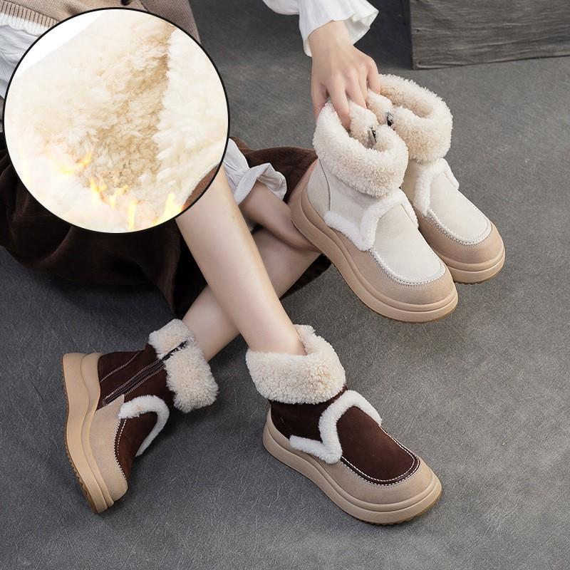 Johnature Warm Genuine Leather Snow Boots With Thick Bottom And Inner Wool Women's Short Boots