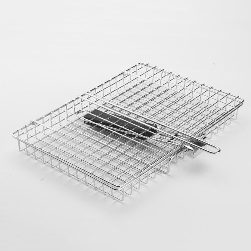 Grill Basket Folding Portable Stainless Steel Bbq Grill Basket With Handle For Fish Vegetables Shrimp Cooking Accessories