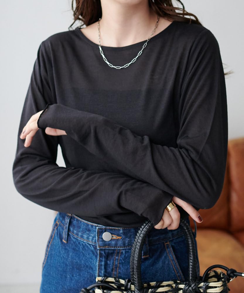 Sheer Lame Print Long Sleeve DCZ1031106A0015 Free Size Black [Discoat] [WEB Exclusive] T-Shirt