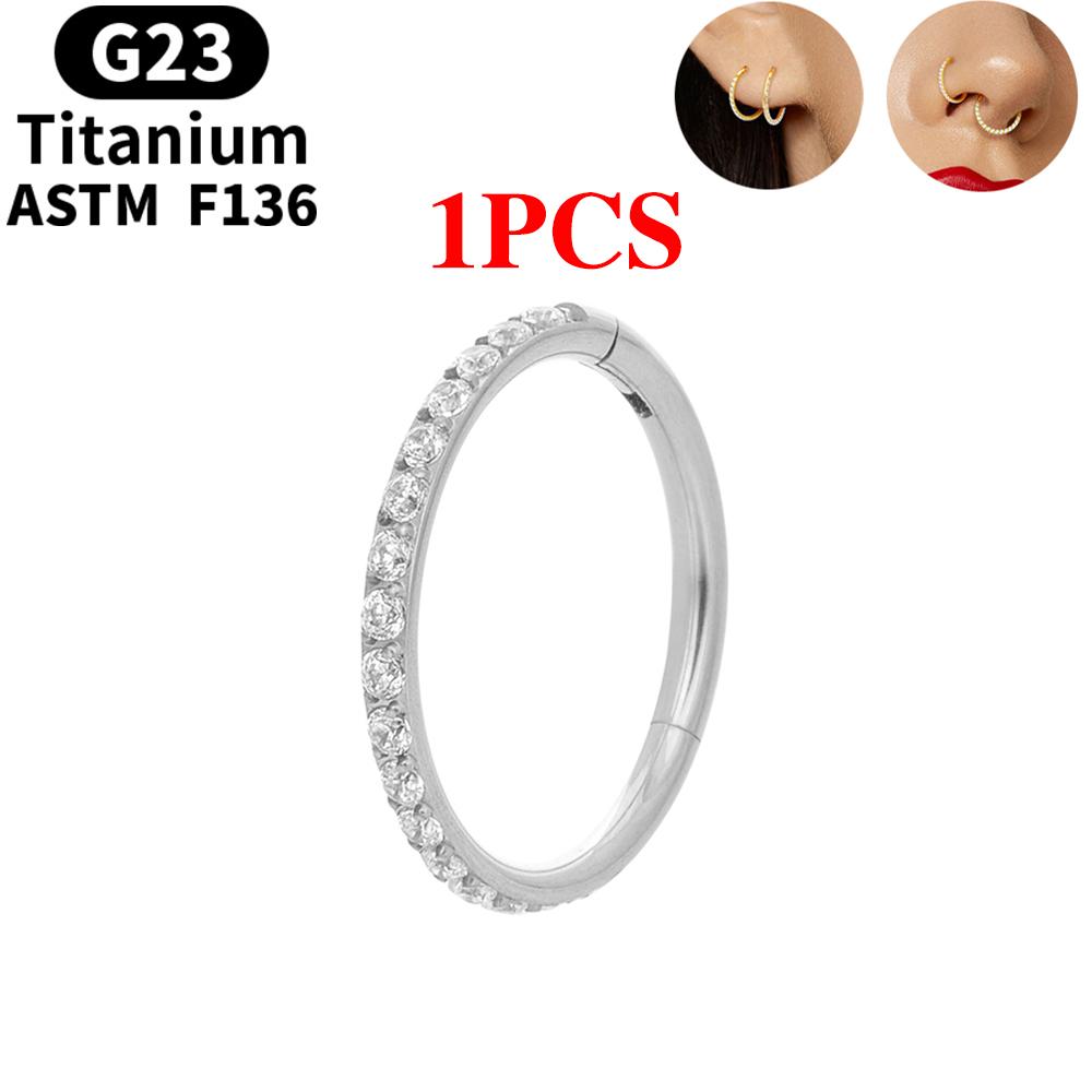 

1/10PC G23 Titanium Nose Rings Septum Clicker Round Earrings CZ Hinged Segment Ear Tragus Cartilage Helix Daith Piercing Jewelry 1.2x6mm