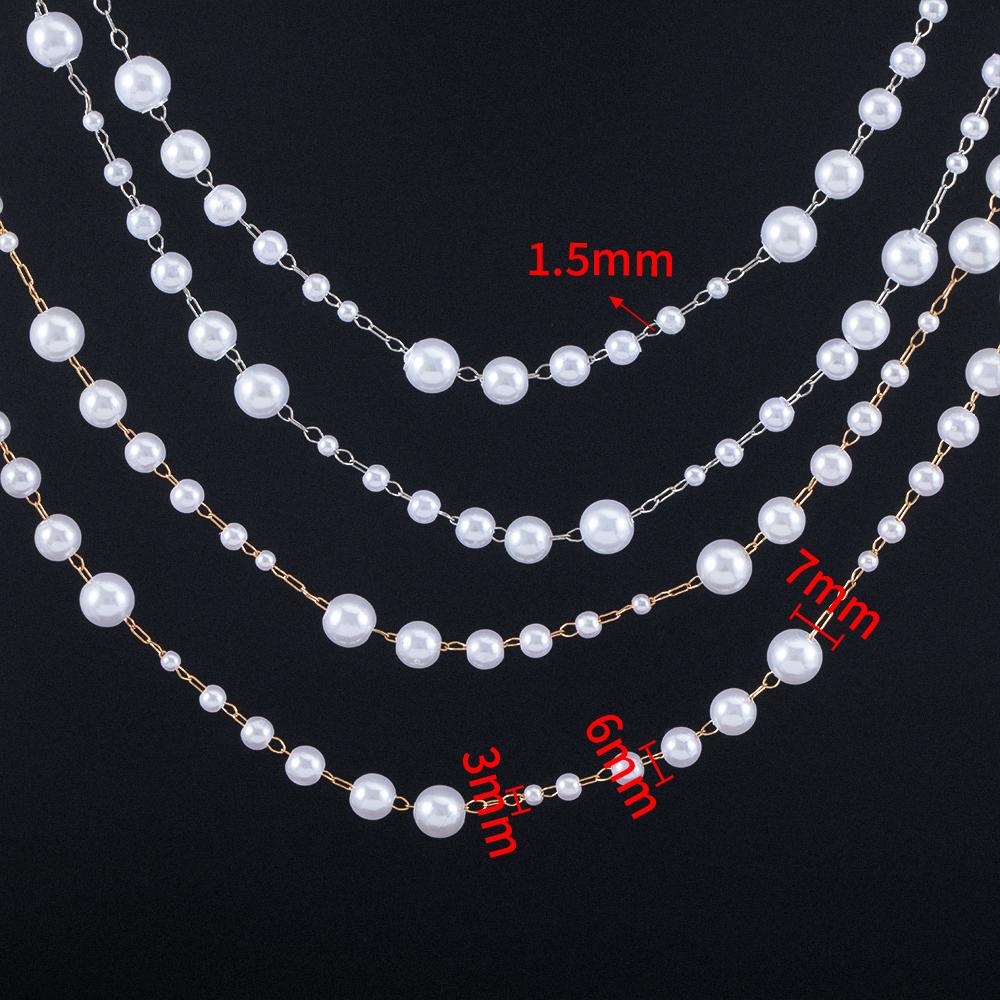 50CM 1M Plastic Imitation Pearl Ball Beaded Chain 3-8mm Multisize Beads Copper Chains Necklace Earring Cloth DIY Jewelry Making